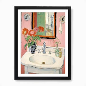 Bathroom Vanity Painting With A Zinnia Bouquet 2 Art Print