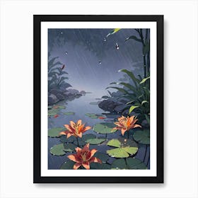 Water Lilies In The Rain Art Print