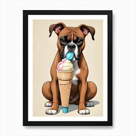 Boxer Dog Eating Ice Cream Art Print