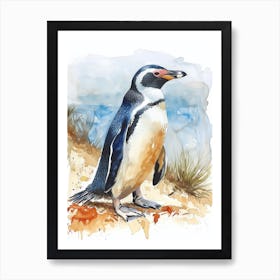 Humboldt Penguin King George Island Watercolour Painting 3 Art Print