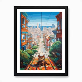 Painting Of San Francisco With A Cat In The Style Of Post Modernism 4 Art Print