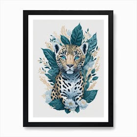 Cute Floral Baby Leopard Painting (16) Art Print
