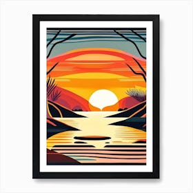 Sunrise Over River Waterscape Midcentury 1 Art Print