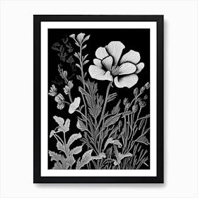 Evening Primrose Wildflower Linocut 2 Art Print