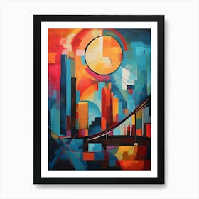 New York City II, Avant Garde Modern Abstract Vibrant Painting in Cubism Style Art Print