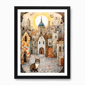 Mosaic Cat On Medieval Street Art Print