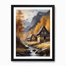 In The Wake Of The Mountain A Classic Painting Of A Village Scene (22) Art Print