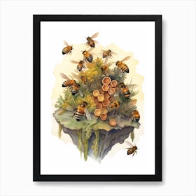 Swarm Bee Beehive Watercolour Illustration 1 Art Print