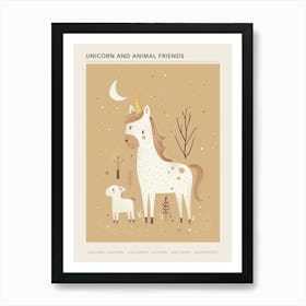 Unicorn & Animal Friends Muted Pastel 1 Poster Art Print