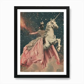 Princess In Space On A Unicorn Retro Collage 1 Art Print