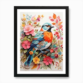 Bird With Flowers 5 Art Print