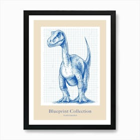 Plateosaurus Dinosaur Blue Print Sketch 1 Poster Art Print