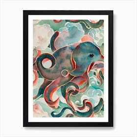 Dumbo Octopus Vintage Graphic Watercolour Art Print