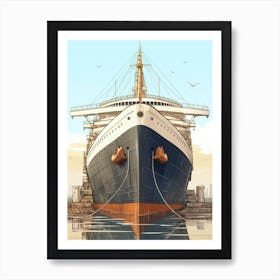 Titanic Ship Charcoal Modern Illustration 1 Art Print