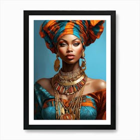 Beautiful And Sexy Black Woman Illustration 4 Adorned in Vivid Colors, Gold, and Jewelry Art Print