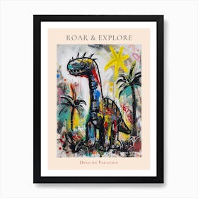 Dinosaur With Palm Trees Graffiti Inspired 1 Poster Art Print