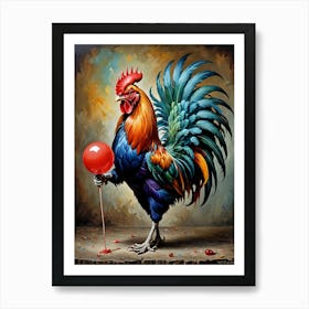 Rooster With Balloon Art Print