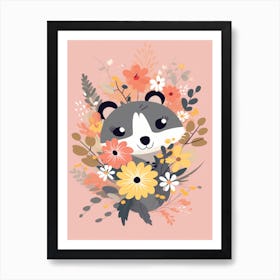 Cute Kawaii Flower Bouquet With A Playful Possum 4 Art Print