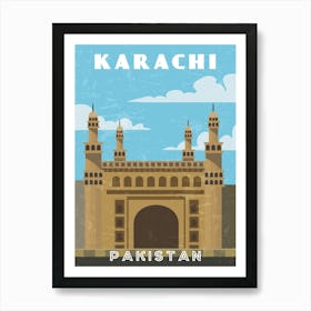 Karachi, Pakistan - Retro travel minimalist poster Art Print