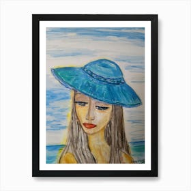 Blue Hat 3 Art Print