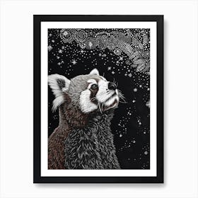 Red Panda Looking At A Starry Sky Ink Illustration 3 Art Print