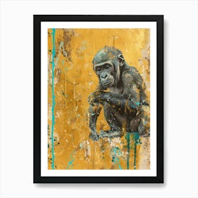 Baby Gorilla Gold Effect Collage 3 Art Print