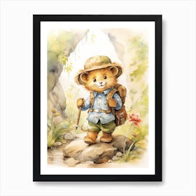 Hiking Watercolour Lion Art Painting 1 Art Print