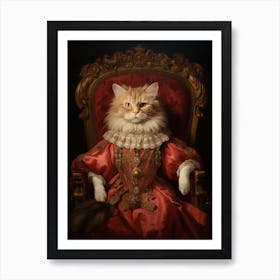 Cat On A Red Throne 3 Art Print