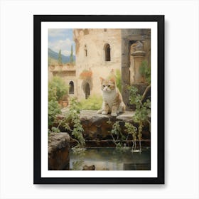 A Cat In Front Of The River At A Monestary Art Print