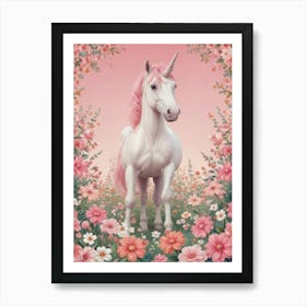 Unicorn In Pink Flowers 1 Art Print