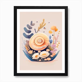 Garden Snail In Flowers Illustration Art Print