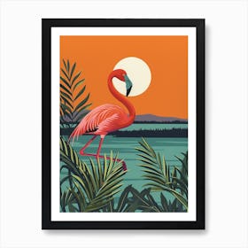 Greater Flamingo Lake Natron Tanzania Tropical Illustration 3 Art Print