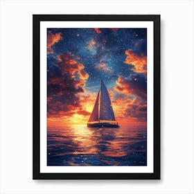 Sailboat At Sunset Art Print