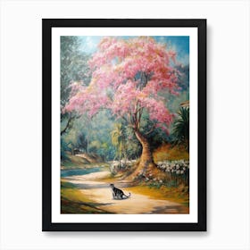 Painting Of A Cat In Royal Botanic Gardens, Kandy Sri Lanka In The Style Of Impressionism 01 Art Print