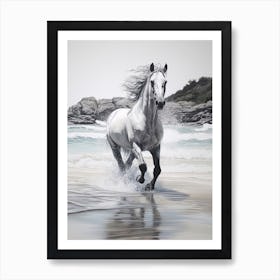 A Horse Oil Painting In Lopes Mendes Beach, Brazil, Portrait 4 Art Print