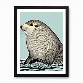 Sea Lion Linocut Art Print