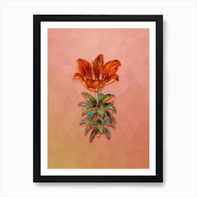 Vintage Blood Red Lily Flower Botanical Art on Peach Pink n.2016 Art Print