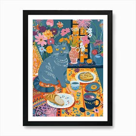 Tea Time With A Russian Blue Cat 4 Art Print