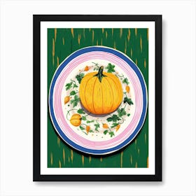 A Plate Of Pumpkins, Autumn Food Illustration Top View 54 Art Print