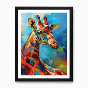 Impasto Colourful Giraffe Resting Art Print