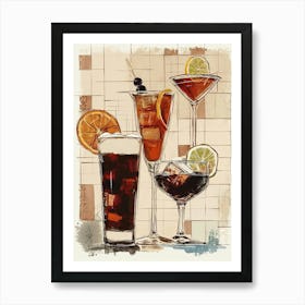 Cocktail Selection Textured Illustration 2 Art Print