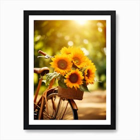 Sunflowers On A Bicycle.Blooming Journey: Sunflowers on a Sunny Bicycle Ride. Art Print