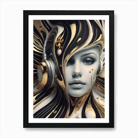 Woman With Headphones 49 Art Print