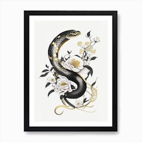 Chinese Cobra Snake Gold And Black Art Print