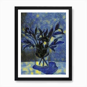 Blue Flowers In A Vase By Terri Watts Art Print