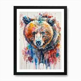 Grizzly Bear Colourful Watercolour 4 Art Print