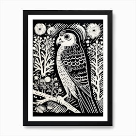 B&W Bird Linocut Falcon 3 Art Print