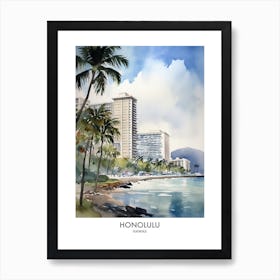 Honolulu 2 Watercolour Travel Poster Art Print