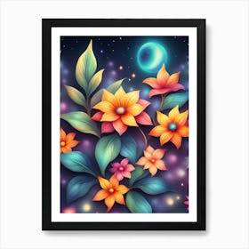 Flowers In The Night Sky Art Print