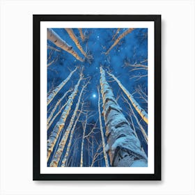 Birch Trees At Night Art Print